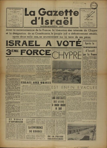 La Gazette d'Israël. 27 janvier 1949 V12 N°150